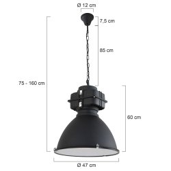 Bale - industri loftlampe i gr eller sort metal, skrmdiameter 47 cm.
