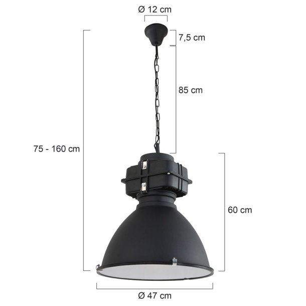 Bale - industri loftlampe i gr eller sort metal, skrmdiameter 47 cm.