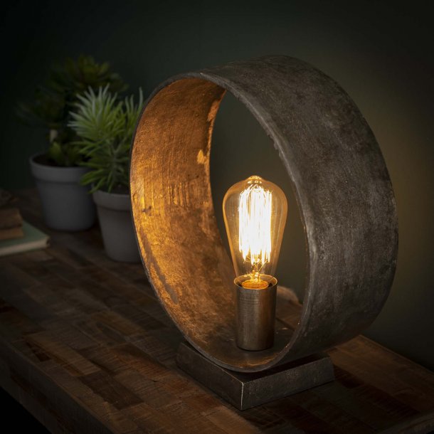 Circle O - Rund bordlampe i antik nikkel og stofledning