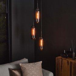 Big-Smoke - Loftlampe med tre skrme i mundblst rget glas