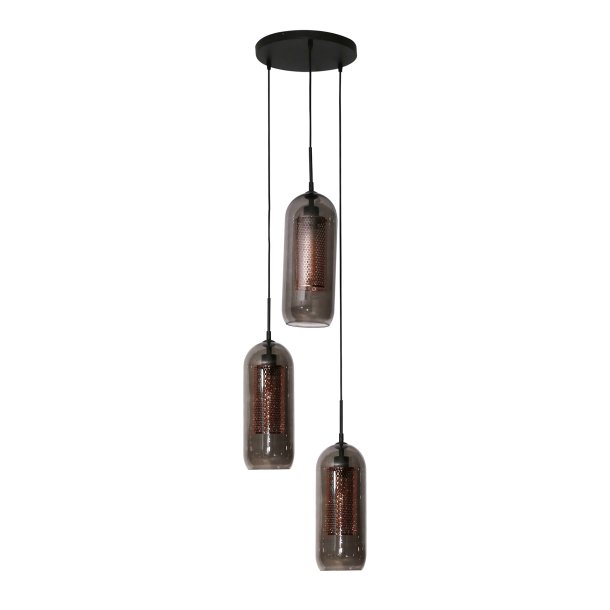 Big-Smoke - Loftlampe med tre skrme i mundblst rget glas