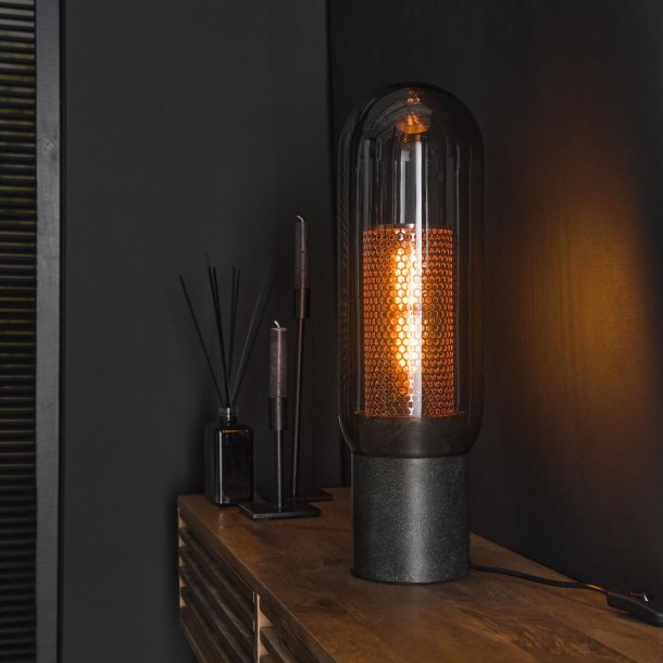 Big-Smoke - Bordlampe i rgfarvet glas og kobber