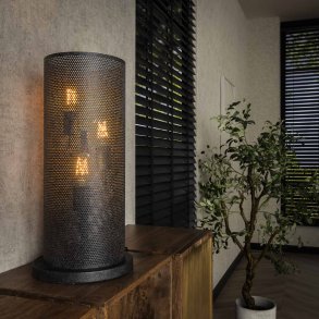 Rollo - Bordlampe i cylinderformet sort perforeret metal