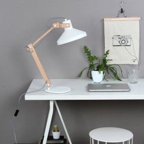 Edward - bordslampa i tr och vit metall