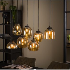 Sunshine - Loftlampe med syv forskellige skrme i ravfarvet glas