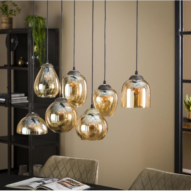 Sunshine - Loftlampe med syv forskellige skrme i ravfarvet glas