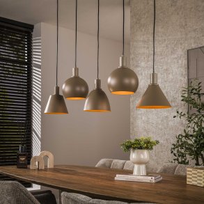 Itica - Taklampa med fem olika formade lampskrmar i beige metall