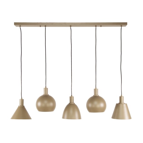 Itica - Loftlampe med fem forskellig formede lampeskrme i beige metal