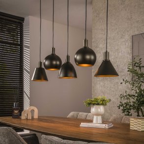  Itica - Taklampa med fem olika formade lampskrmar i Sienna brun metall