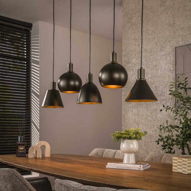  Itica - Taklampa med fem olika formade lampskrmar i Sienna brun metall