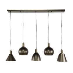 Itica - Loftlampe med fem forskellig formede lampeskrme i Sienna brun metal