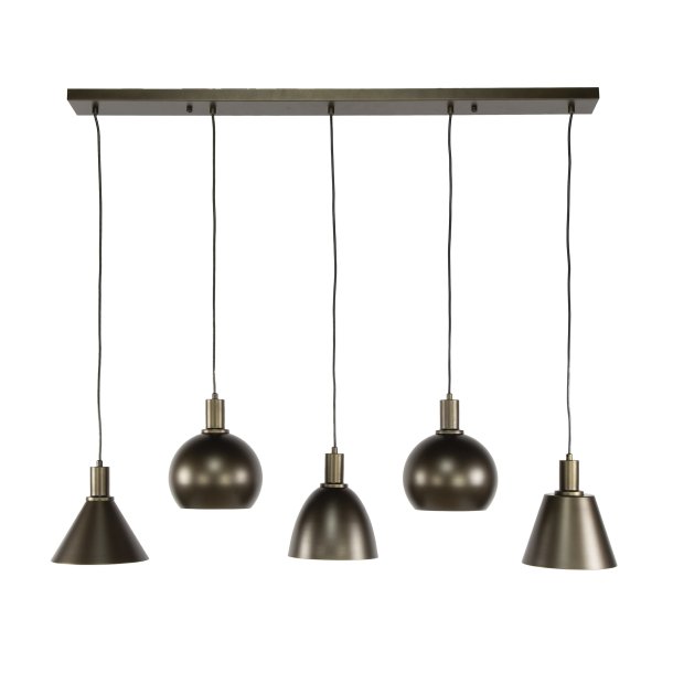 Itica - Loftlampe med fem forskellig formede lampeskrme i Sienna brun metal