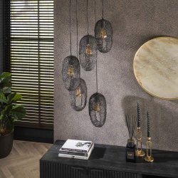 Malla - Loftlampe med fem skrme i artic black metal