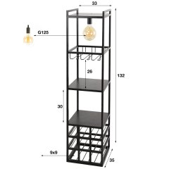 Nevarra- Gulvlampe / reol med lys, i sort metal