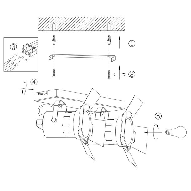 Cinema - spotlampe i sort metal  med 2 skrme