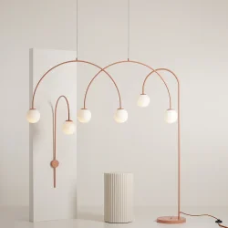 Twiggy - Gulvlampe i koral farvet metal og hvidt glas