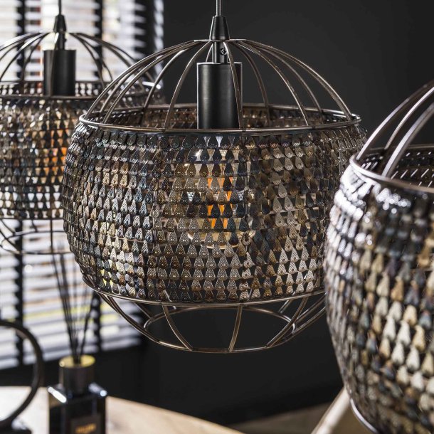 Moorea - Loftlampe med tre skrme i en brndt hndlavet sort-brun metal