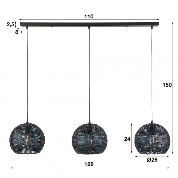 Armor - Hndlavet loftlampe med tre lampeskrme