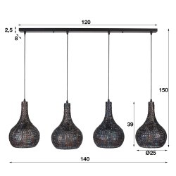 Armor - Hndlavet loftlampe med fire lampeskrme