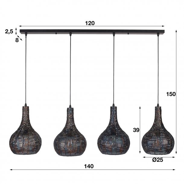 Armor - Hndlavet loftlampe med fire lampeskrme