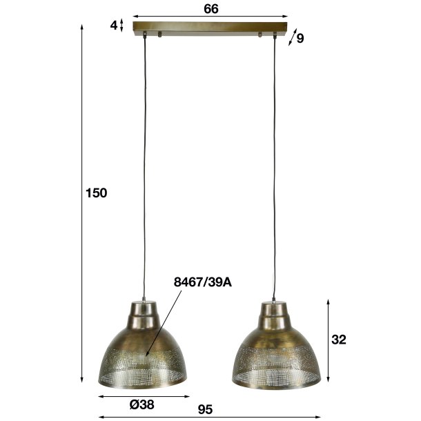 Domus - Loftlampe med to skrme i antik bronze