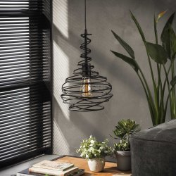 Spindex- Loftlampe i sort konisk vredet metal