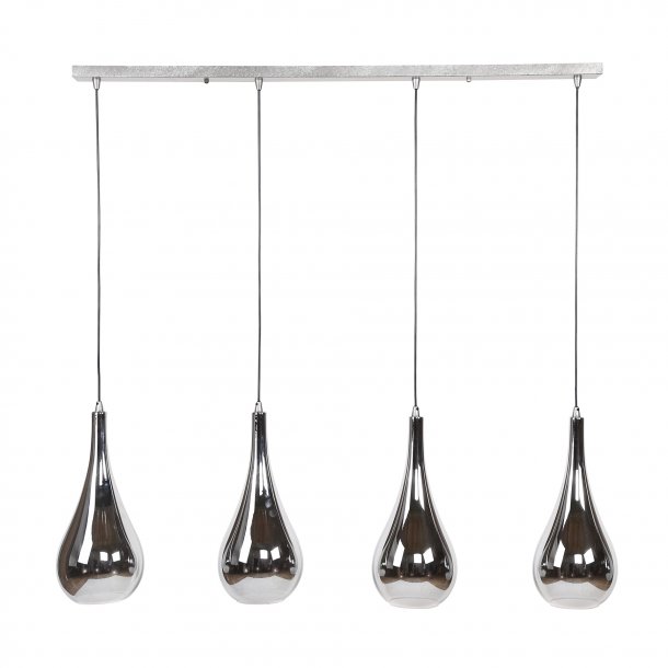 Cromo- Loftlampe med 4 forkromede glasskrme