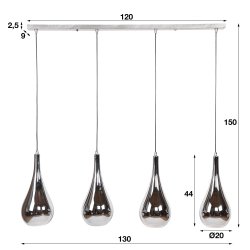 Cromo- Loftlampe med 4 forkromede glasskrme