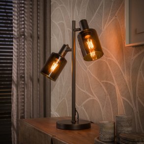Sienna � Bordslampa i bronsf�rgad metall och tv� sk�rmar i brunt glas