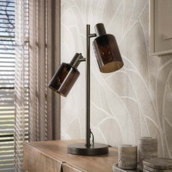 Sienna � Bordslampa i bronsf�rgad metall och tv� sk�rmar i brunt glas