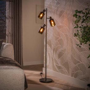 Sienna � Golvlampa i bronsf�rgad metall och tre sk�rmar i brunt glas