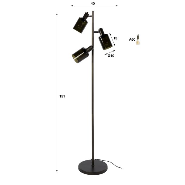 Sienna � Golvlampa i bronsf�rgad metall och tre sk�rmar i brunt glas