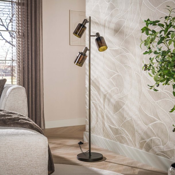 Sienna � Golvlampa i bronsf�rgad metall och tre sk�rmar i brunt glas