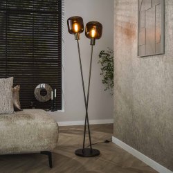 Sienna - Gulvlampe med to glaskupler i rd-brun finish