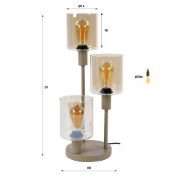 Sienna � Bordslampa i beige metall och b�rnstensf�rgat glas