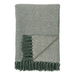 Banff - Plaid i grnt og hvidt mnster, 130 x 160 cm.