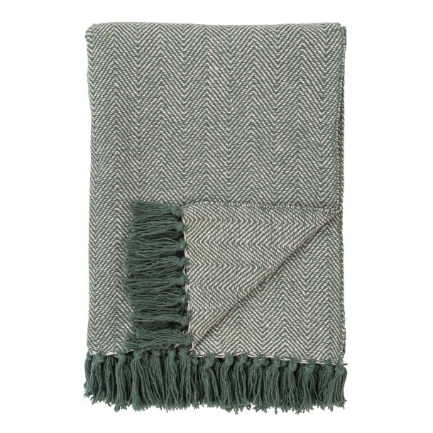 Banff - Plaid i grnt og hvidt mnster, 130 x 160 cm.