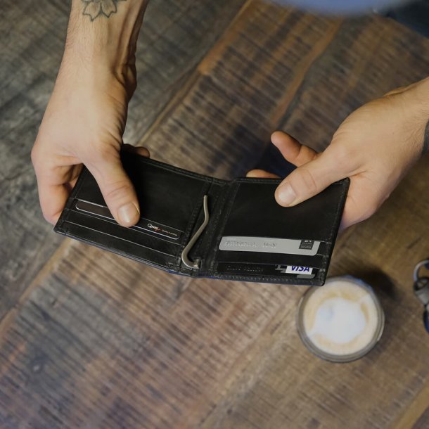 Pung i sort lder med pengeclips