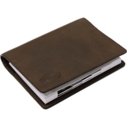 Omslag i mrkebrun lder