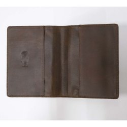 Omslag i mrkebrun lder