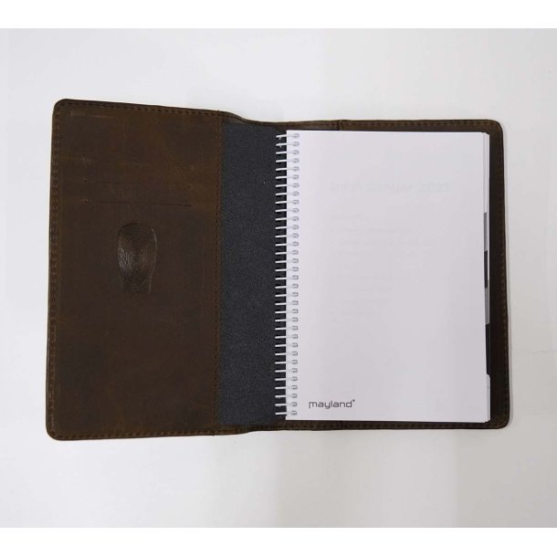 Omslag i mrkebrun lder