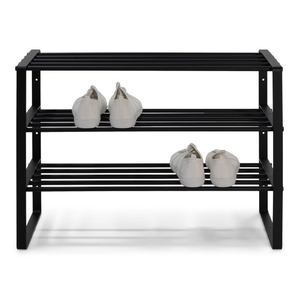 Dinex - Skostativ i sort metal, 3 hylder, bredde 70 cm