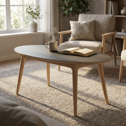 CT 10 - Elipseformet sofabord i antrcitgr� linoleum  og stel i eg