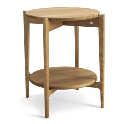 Sweden, Rundt hj�rnebord i massiv eg med hylde og fem forskellige finish. � 51 x h�jde 55 cm