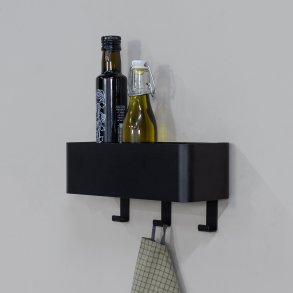 Maxi - Hylla, krok i svart metall med 3 krokar