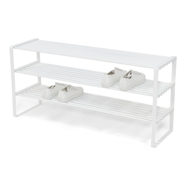 Dinex - Skostativ i hvid metal, 3 hylder, bredde 100 cm