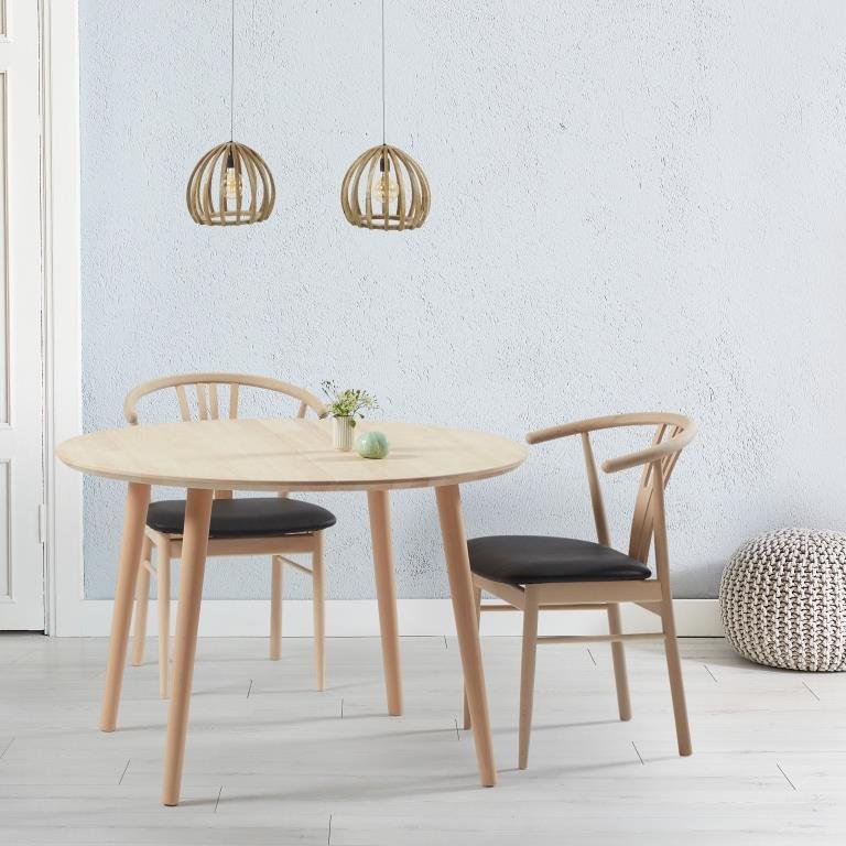 DT 100 - Rundt spisebord med 2 tillægsplader i massiv bøg med størrelse ø 100 cm - Nordiske designs - enkelt, tidløst elegant - 3-Nordic