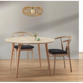 DT 100 - Rundt spisebord med 2 tillgsplader i massiv bg med strrelse  110 cm