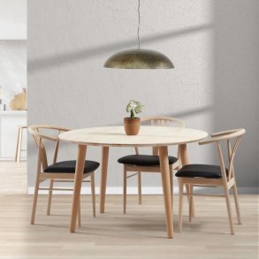 DT 100 - Rundt spisebord med 2 tillgsplader i massiv bg med strrelse  120 cm