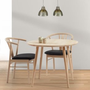 DT 100 - Rundt spisebord med 2 tillgsplader i massiv bg med strrelse  90 cm